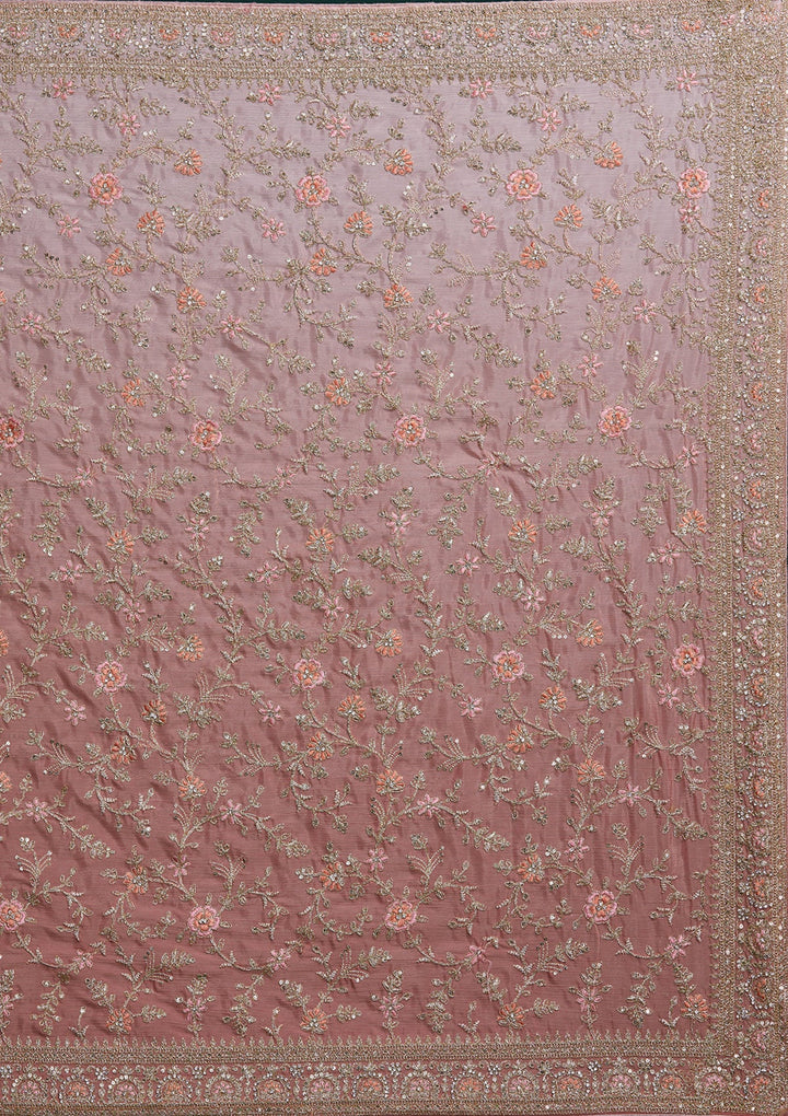 Pink Zariwork Semi Crepe Saree - Koskii