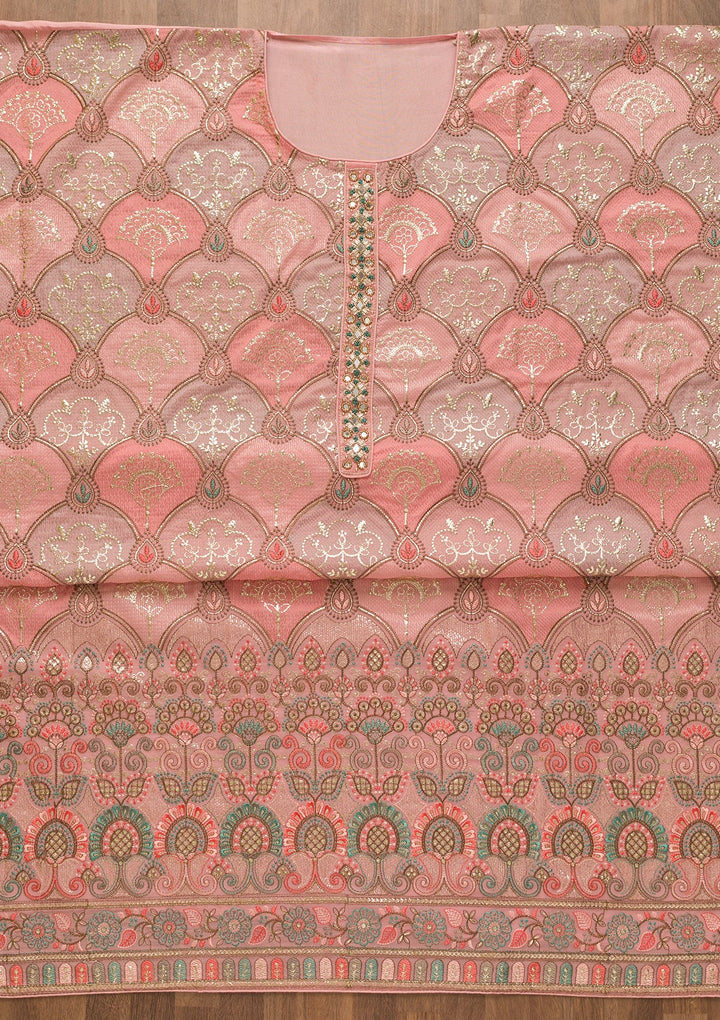 Pink Zariwork Poly Chanderi Unstitched Salwar Kameez-Koskii