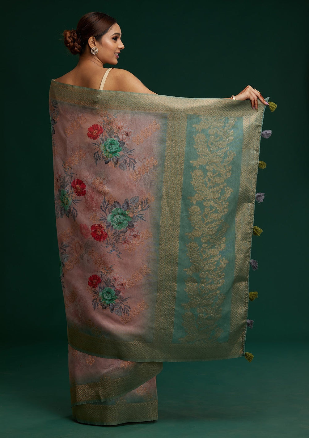 Pink Zariwork Taffeta Silk Saree - Koskii