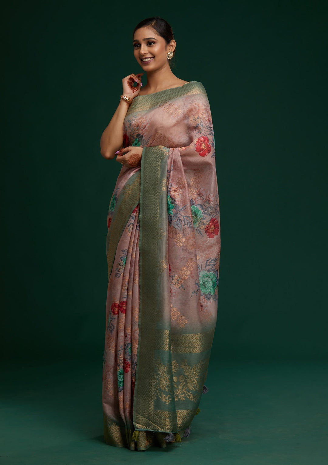 Pink Zariwork Taffeta Silk Saree - Koskii