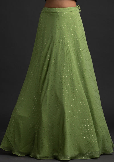 Pista Green Badla Georgette Designer Skirt - koskii