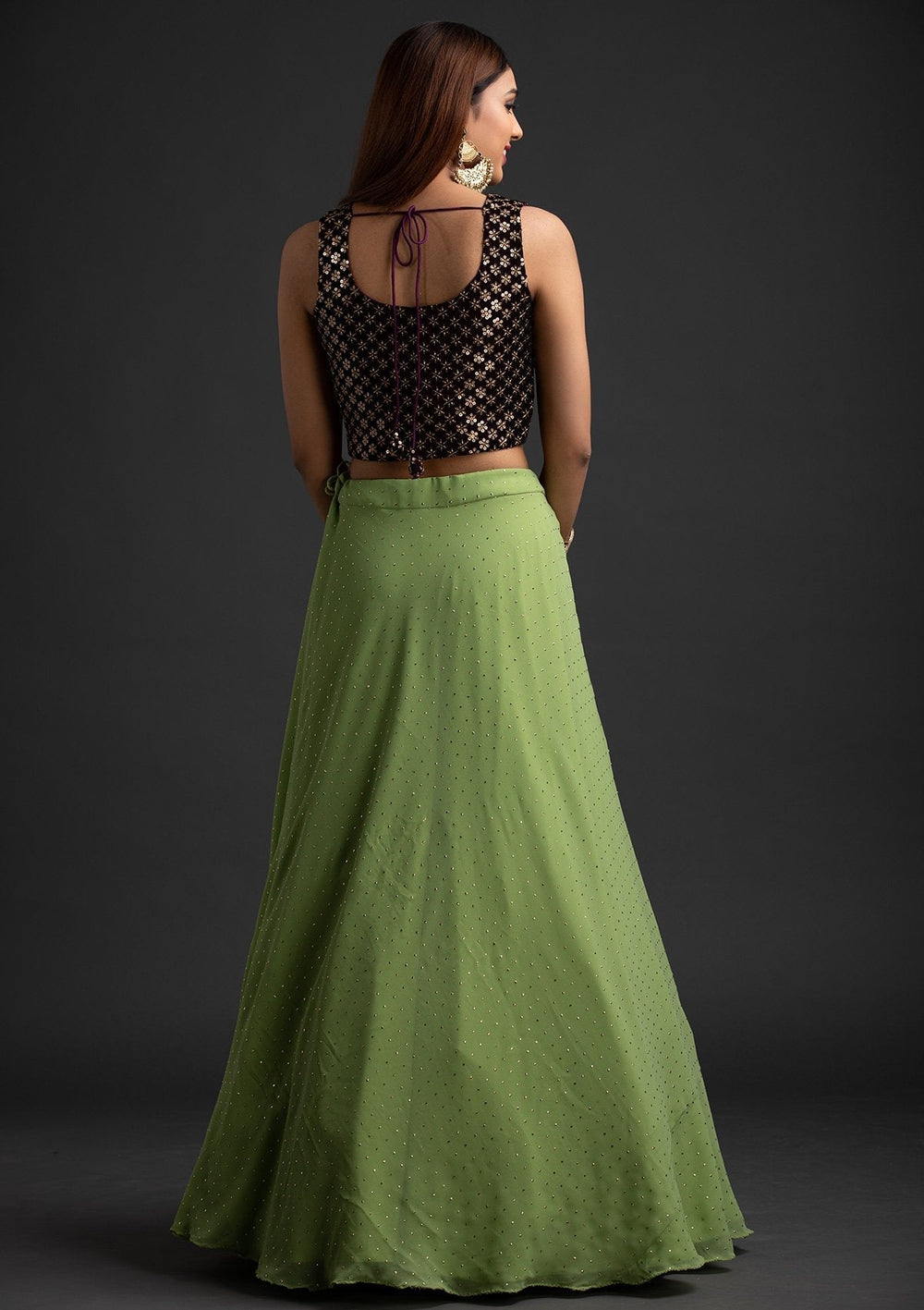 Pista Green Badla Georgette Designer Skirt - koskii