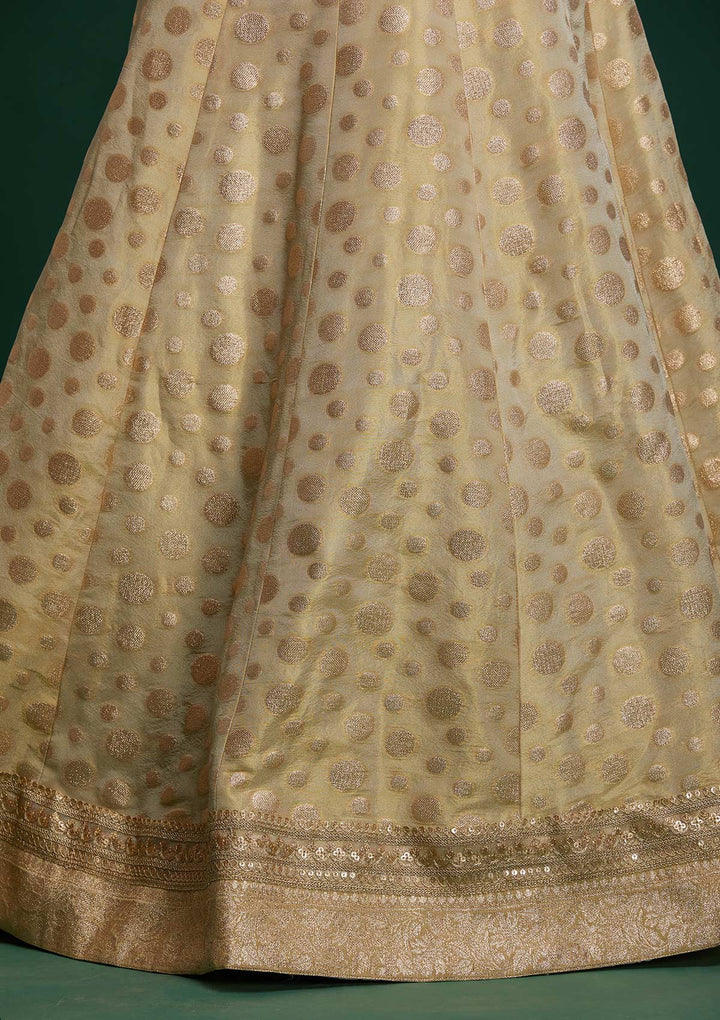 Pista Green Zari Work Banarasi Designer Lehenga - Koskii