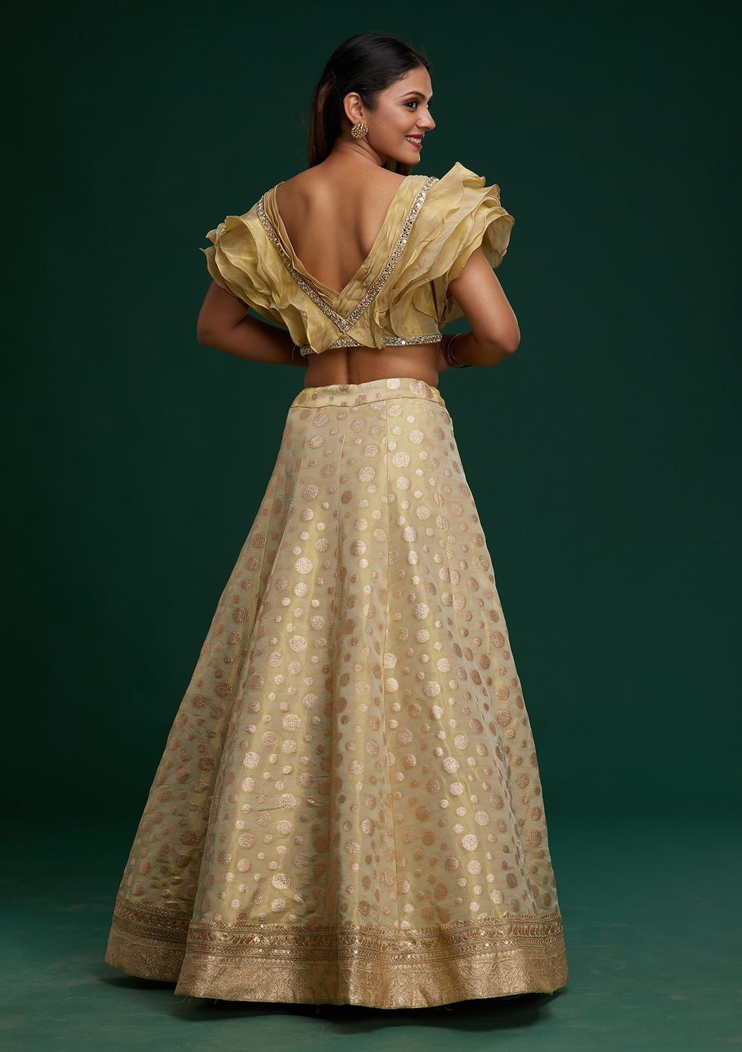 Pista Green Zari Work Banarasi Designer Lehenga - Koskii