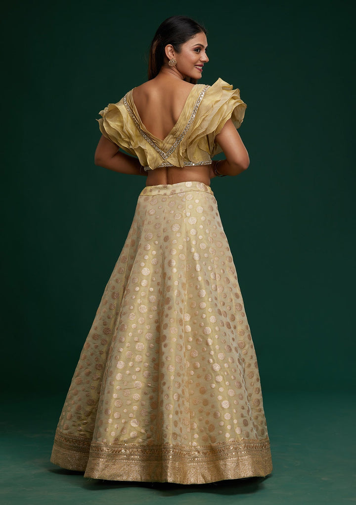 Pista Green Zari Work Banarasi Designer Lehenga - Koskii