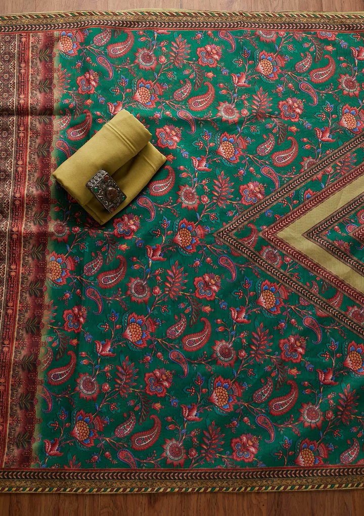 Pista Green Cutdana Art Silk Designer Unstitched Salwar Suit - koskii