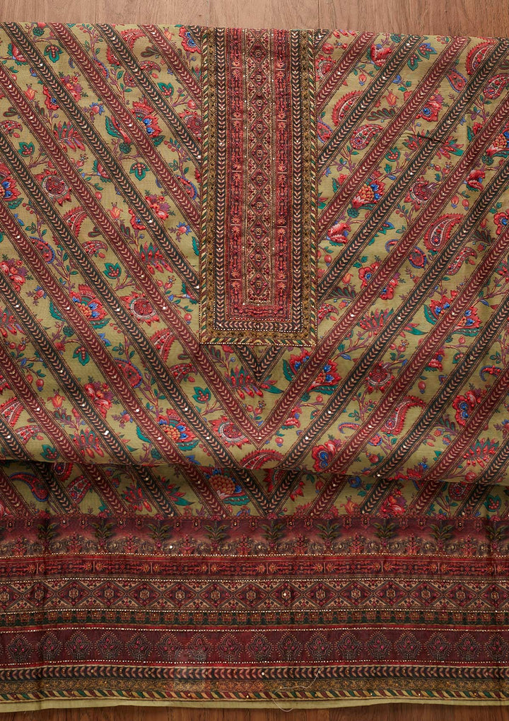 Pista Green Cutdana Art Silk Designer Unstitched Salwar Suit - koskii