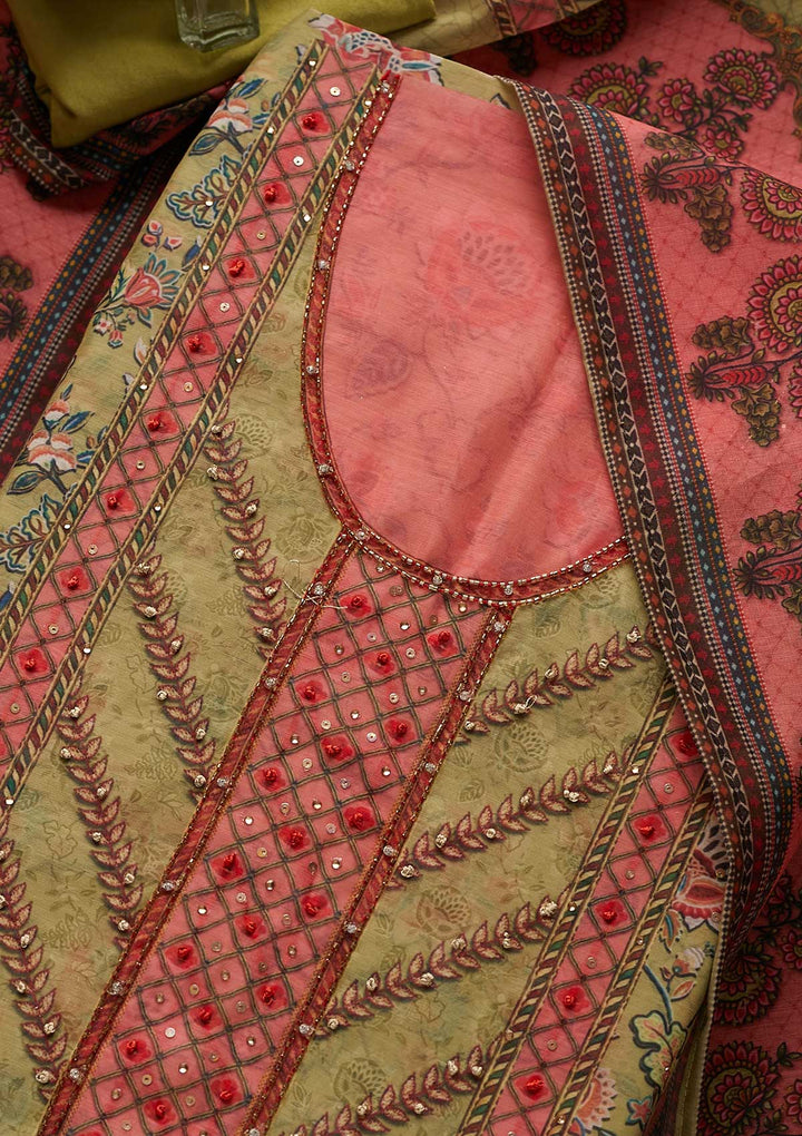 Pista Green Cutdana Art Silk Designer Unstitched Salwar Suit - koskii