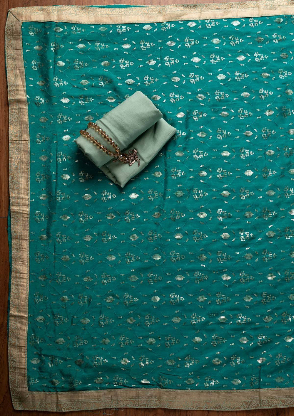 Pista Green Cutdana Banarasi Designer Semi-Stitched Salwar Suit - koskii
