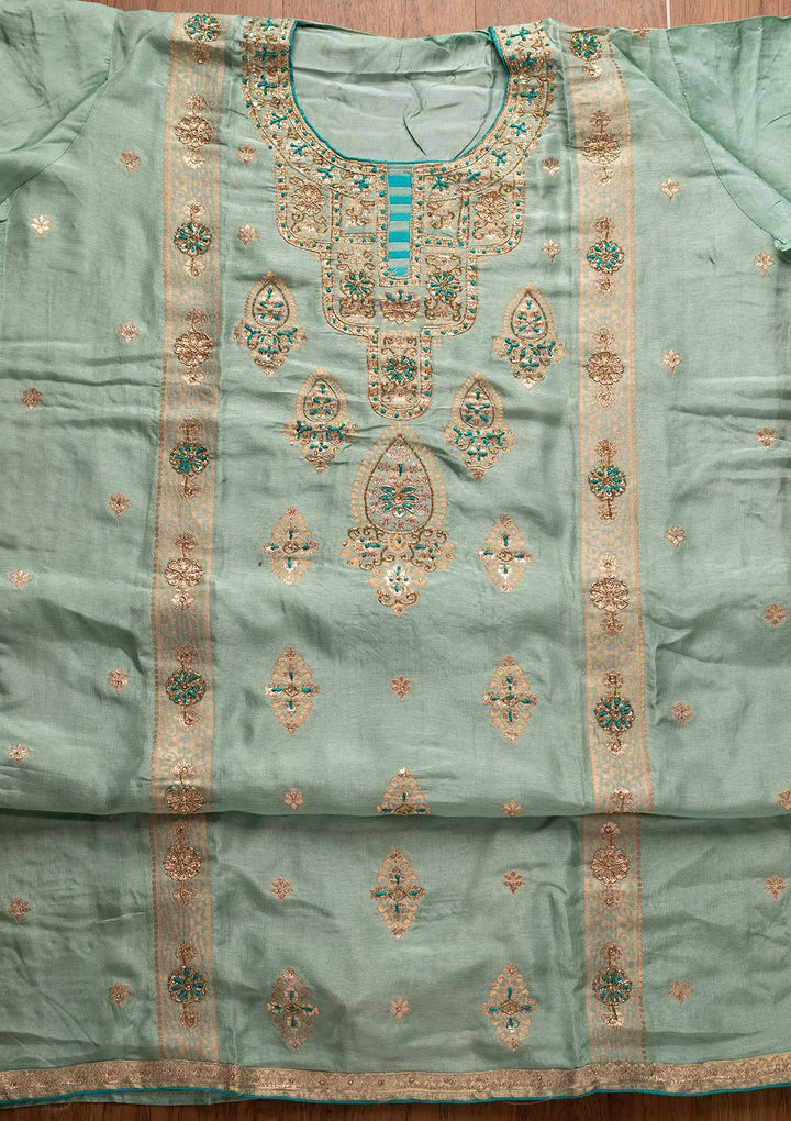 Pista Green Cutdana Banarasi Designer Semi-Stitched Salwar Suit - koskii