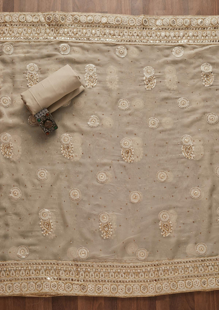 Light Grey Cutdana Georgette Designer Unstitched Salwar Suit - Koskii