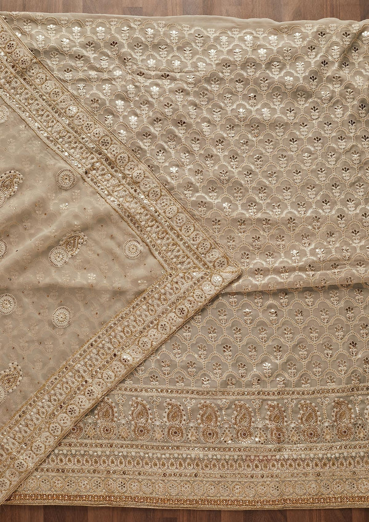 Light Grey Cutdana Georgette Designer Unstitched Salwar Suit - Koskii