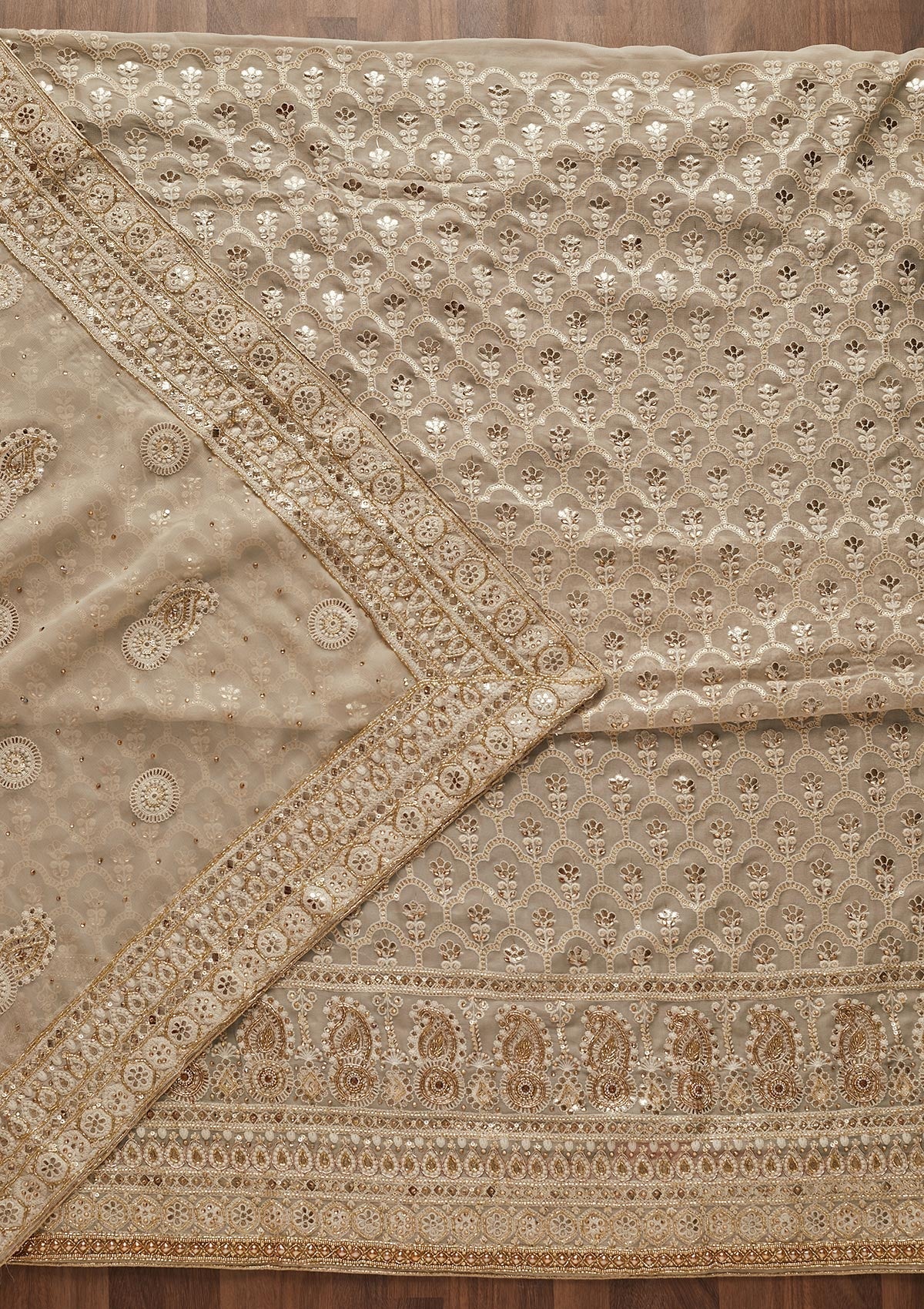 Light Grey Cutdana Georgette Designer Unstitched Salwar Suit - Koskii