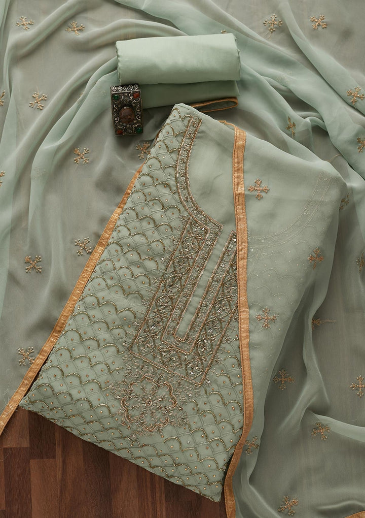 Pista Green Cutdana Georgette Designer Unstitched Salwar Suit - Koskii