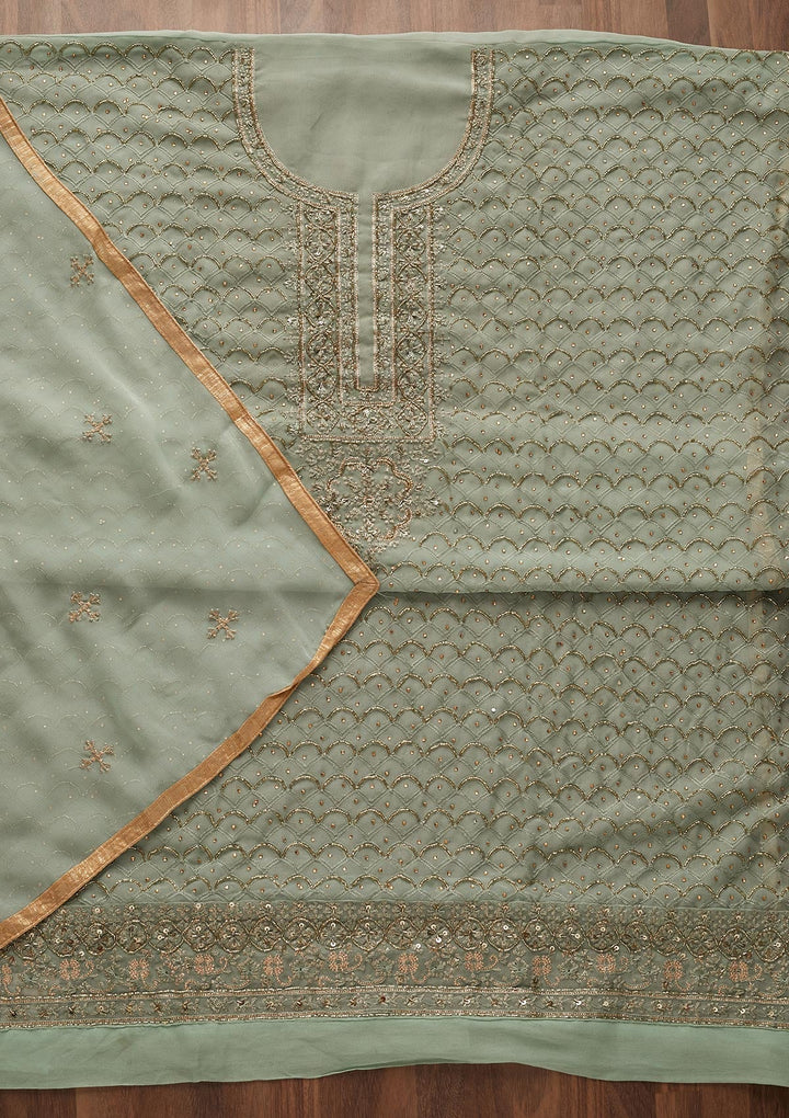 Pista Green Cutdana Georgette Designer Unstitched Salwar Suit - Koskii