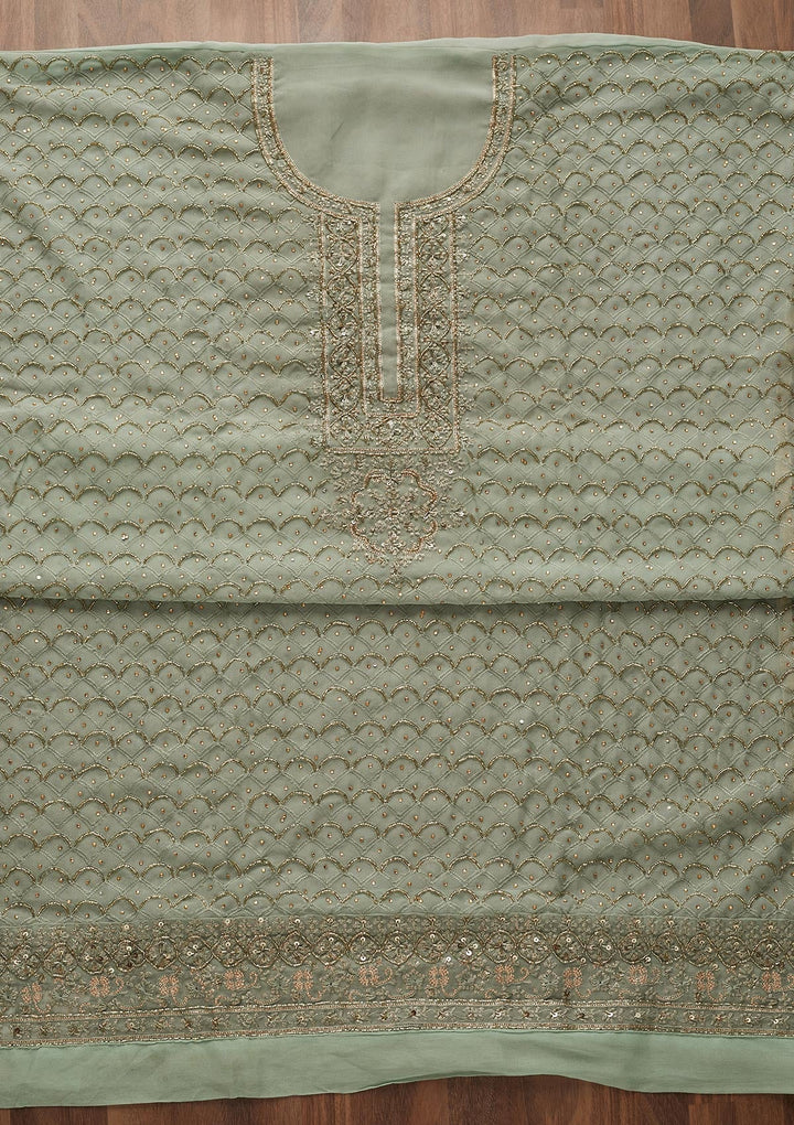 Pista Green Cutdana Georgette Designer Unstitched Salwar Suit - Koskii