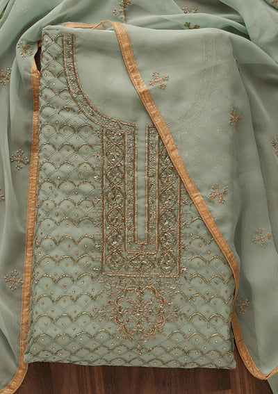 Pista Green Cutdana Georgette Designer Unstitched Salwar Suit - Koskii