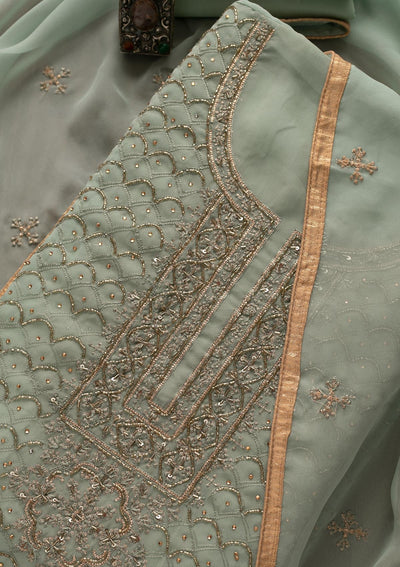 Pista Green Cutdana Georgette Designer Unstitched Salwar Suit - Koskii