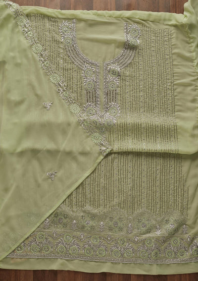 Pista Green Cutdana Georgette Designer Unstitched Salwar Suit - Koskii