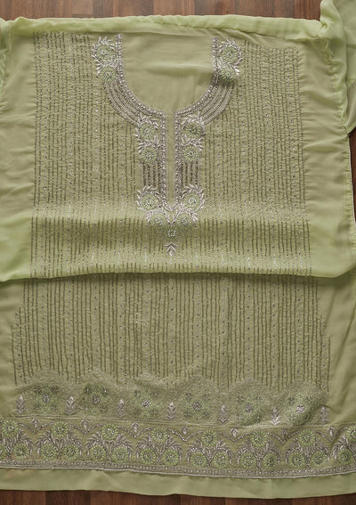Pista Green Cutdana Georgette Designer Unstitched Salwar Suit - Koskii