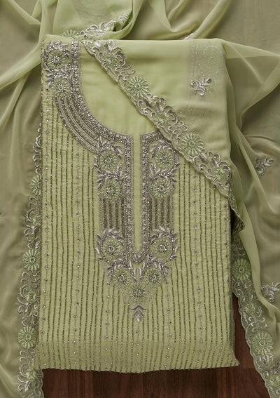 Pista Green Cutdana Georgette Designer Unstitched Salwar Suit - Koskii