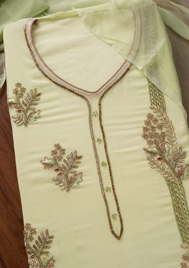 Pista Green Cutdana Semi Crepe Designer Unstitched Salwar Suit - koskii