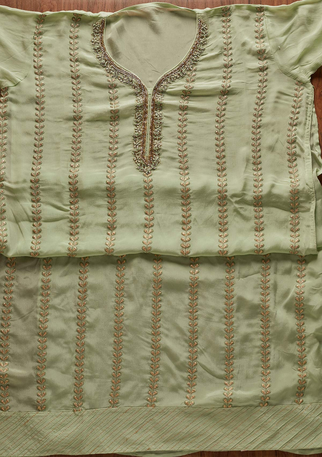 Pista Green Cutdana Semi Crepe Designer Unstitched Salwar Suit - koskii