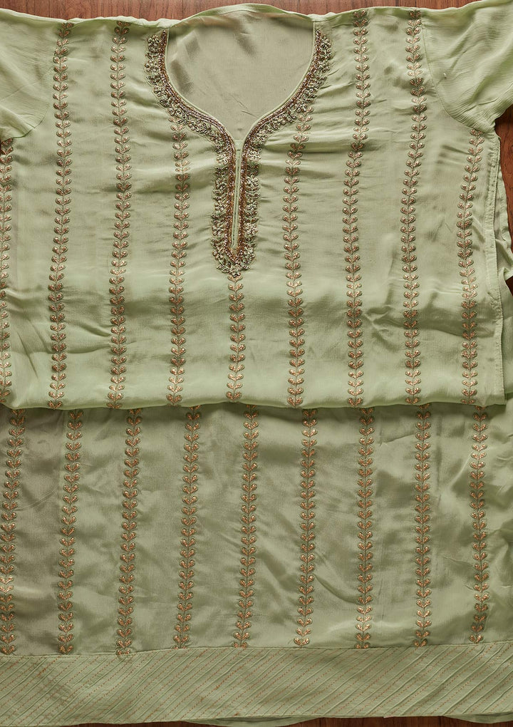 Pista Green Cutdana Semi Crepe Designer Unstitched Salwar Suit - koskii
