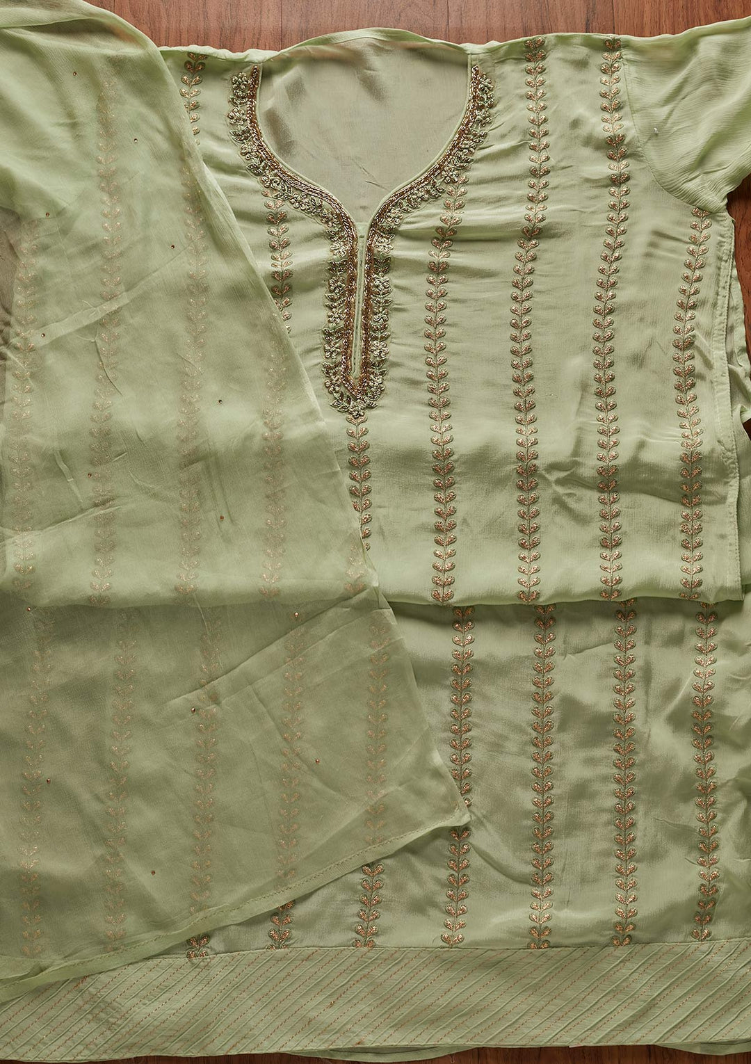Pista Green Cutdana Semi Crepe Designer Unstitched Salwar Suit - koskii
