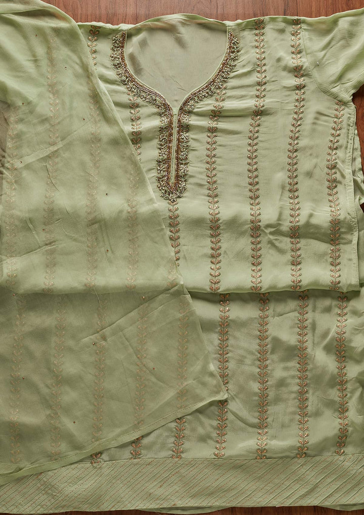 Pista Green Cutdana Semi Crepe Designer Unstitched Salwar Suit - koskii