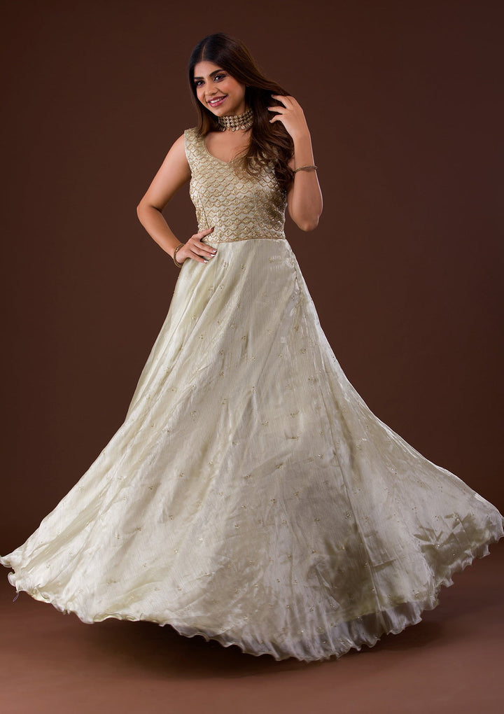 Pista Green Cutdana Shimmer Gown-Koskii