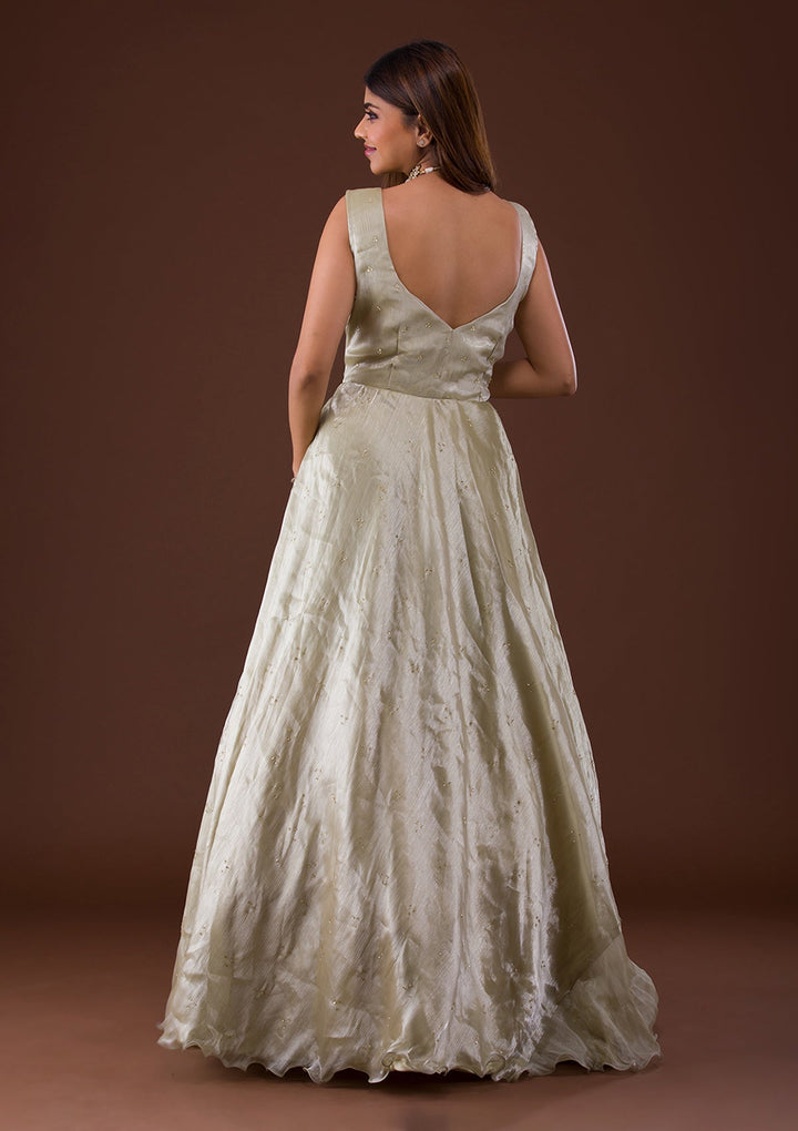 Pista Green Cutdana Shimmer Gown-Koskii