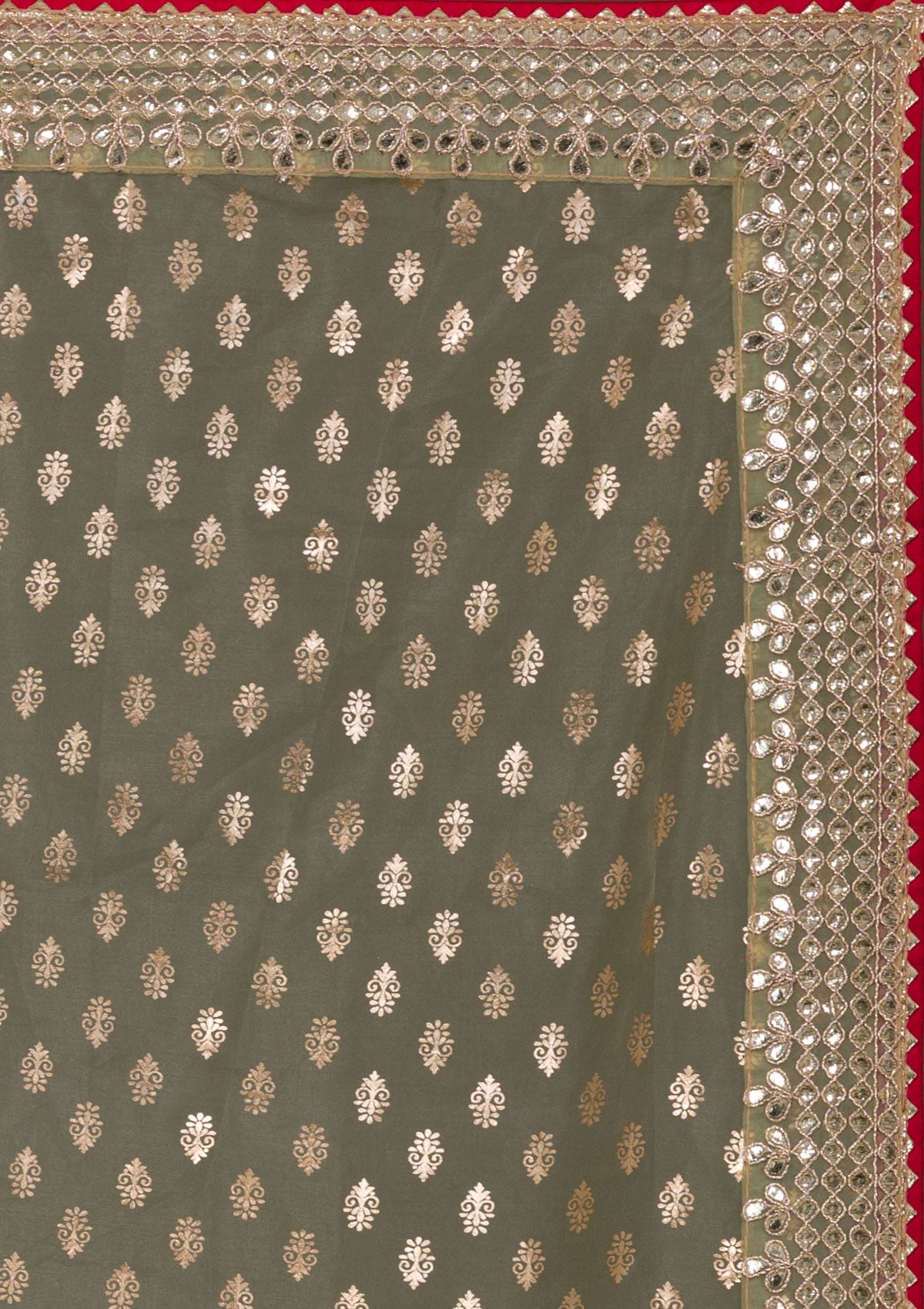 Pista Green Foil Print Tissue Unstitched Saree-Koskii