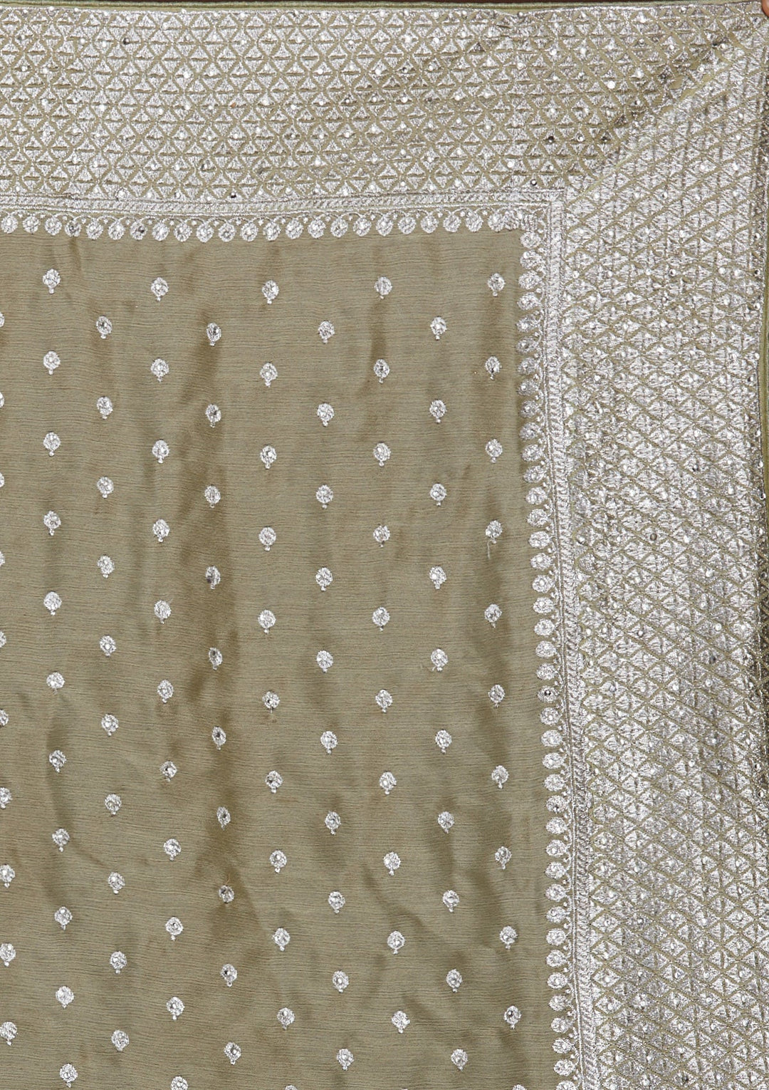 Pista Green Silver Zariwork Georgette Saree-Koskii