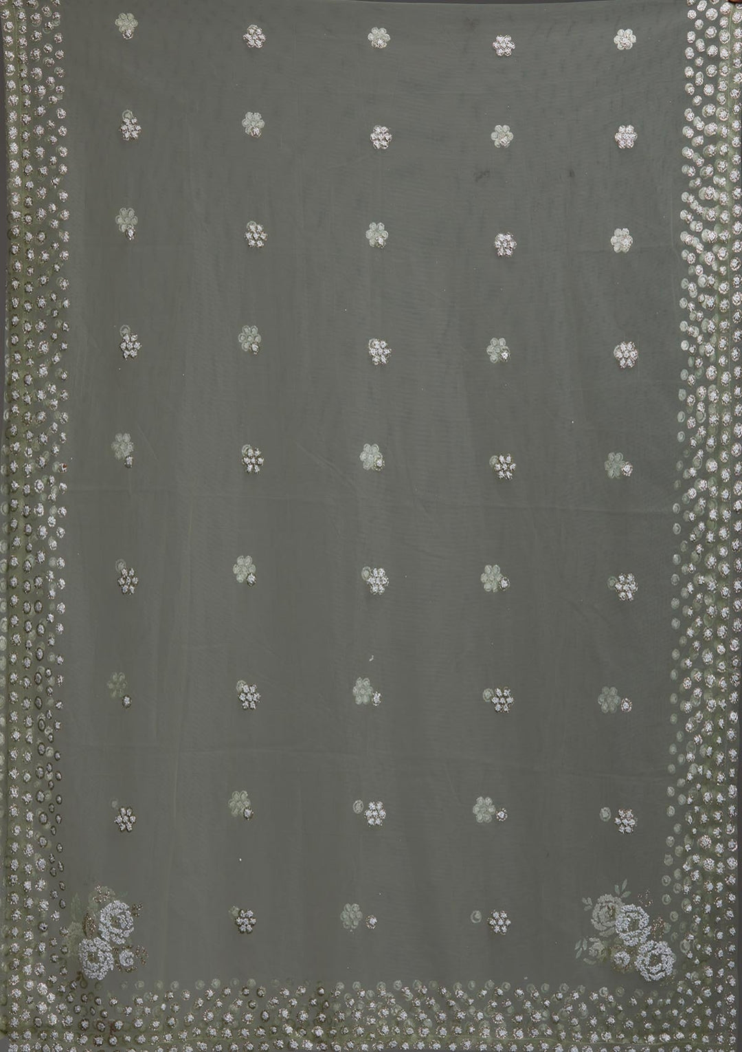 Pista Green Glitter Net Designer Gown-Koskii