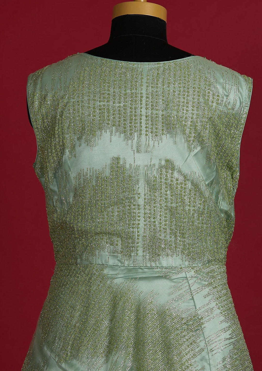Pista Green Glitter Net Designer Gown - Koskii