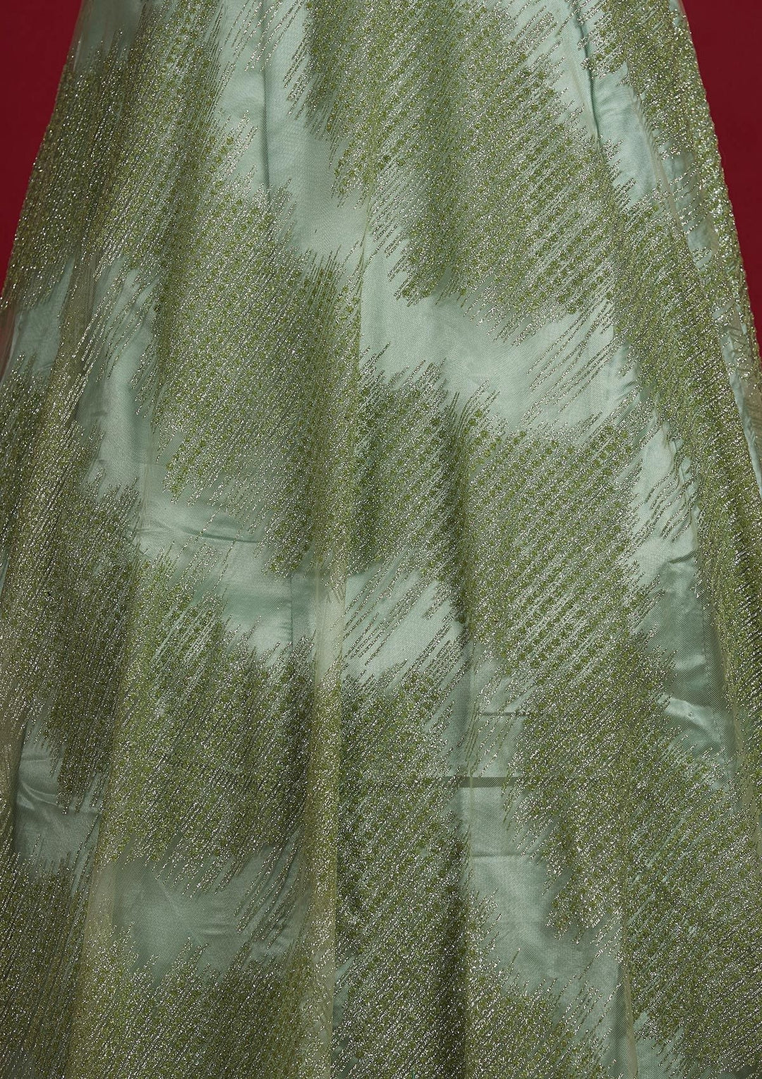 Pista Green Glitter Net Designer Gown - Koskii