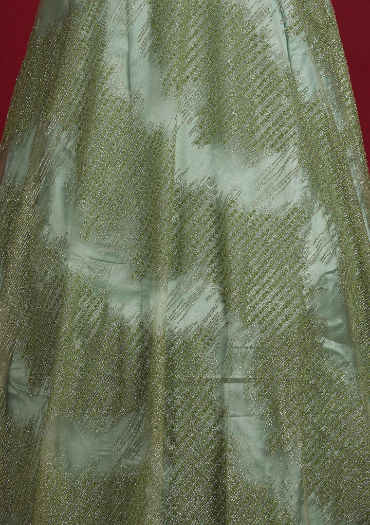 Pista Green Glitter Net Designer Gown - Koskii
