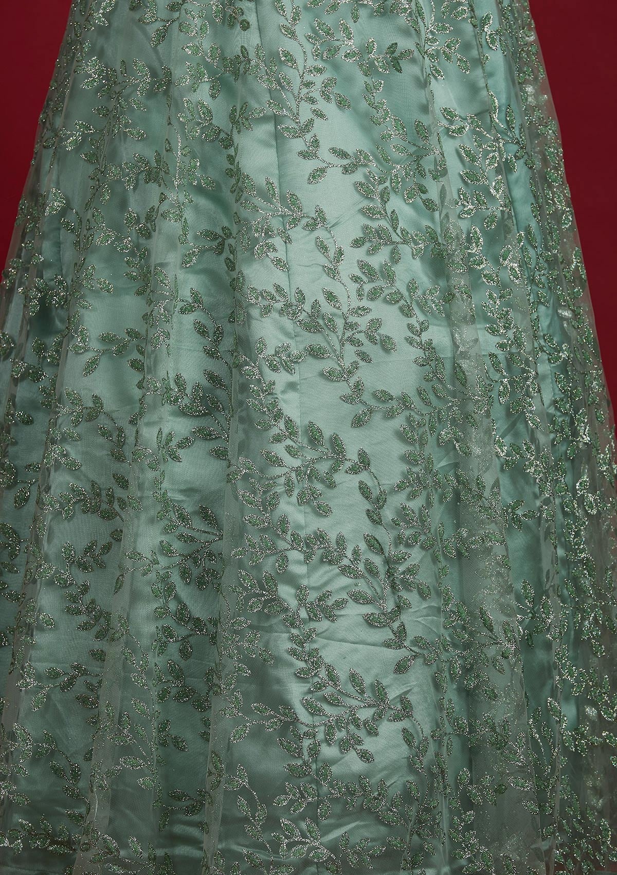 Pista Green Glitter Net Designer Gown - Koskii