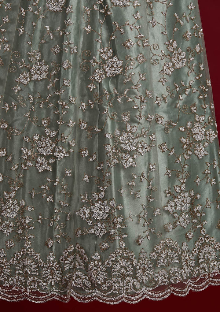 Pista Green Glitter Net Designer Semi-Stitched Lehenga - koskii