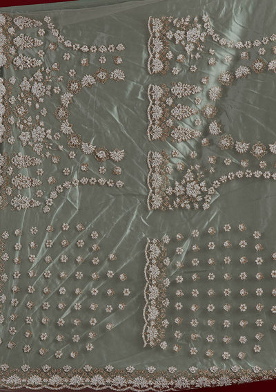 Pista Green Glitter Net Designer Semi-Stitched Lehenga - koskii