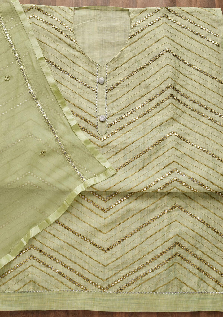 Pista Green Gotapatti Chanderi Unstitched Salwar Suit-Koskii