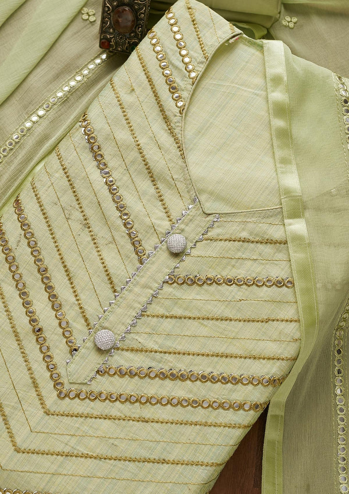 Pista Green Gotapatti Chanderi Unstitched Salwar Suit-Koskii