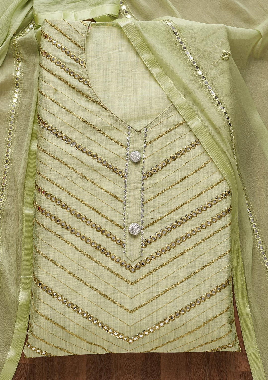 Pista Green Gotapatti Chanderi Unstitched Salwar Suit-Koskii