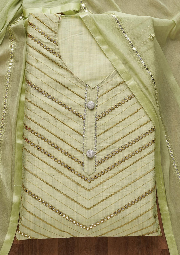 Pista Green Gotapatti Chanderi Unstitched Salwar Suit-Koskii