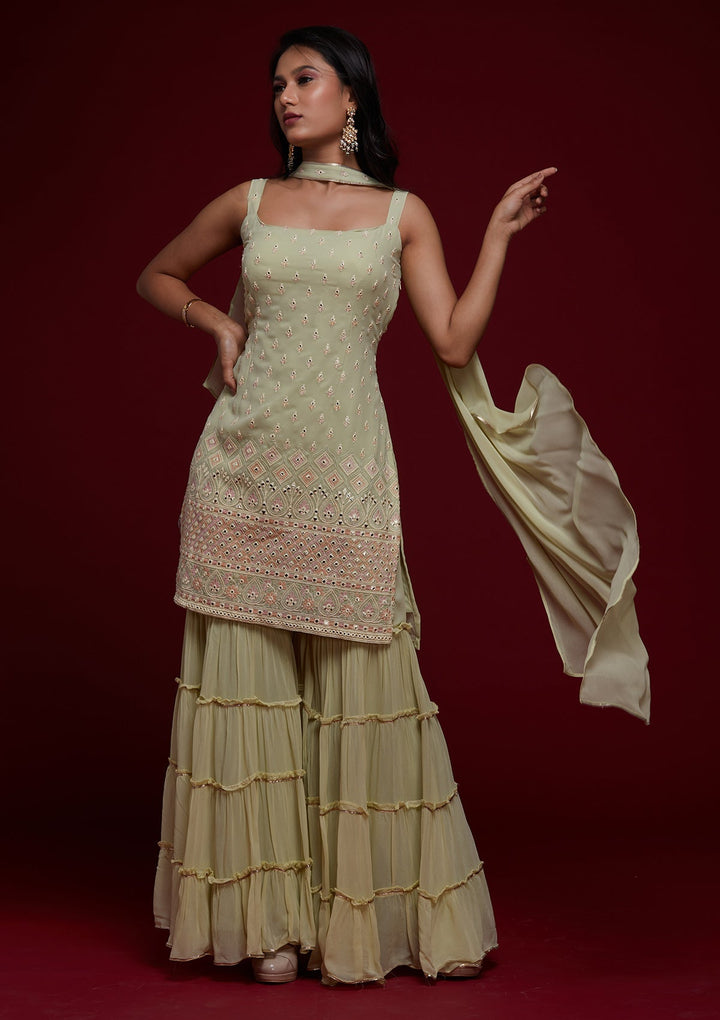 Pista Green Gotapatti Georgette Designer Salwar Suit - Koskii