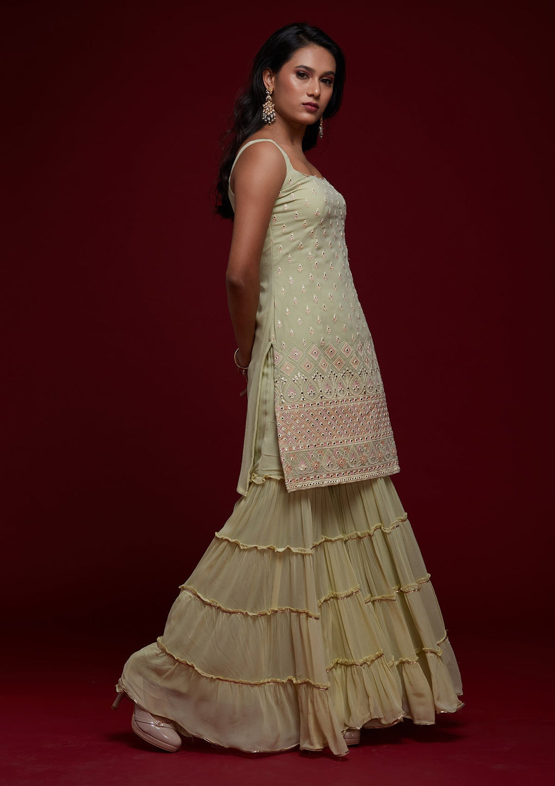 Pista Green Gotapatti Georgette Designer Salwar Suit - Koskii