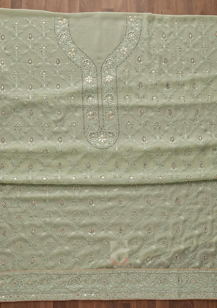 Pista Green Gotapatti Georgette Semi-Stitched Salwar Suit - Koskii