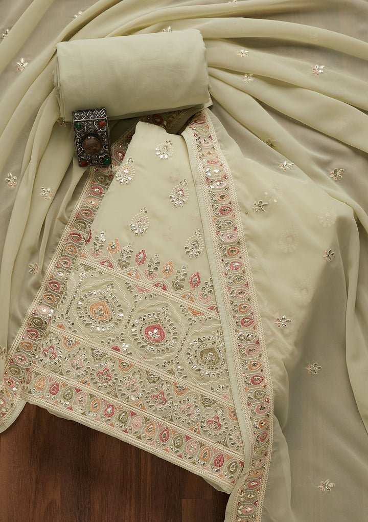 Pista Green Gotapatti Georgette Unstitched Salwar Suit-Koskii