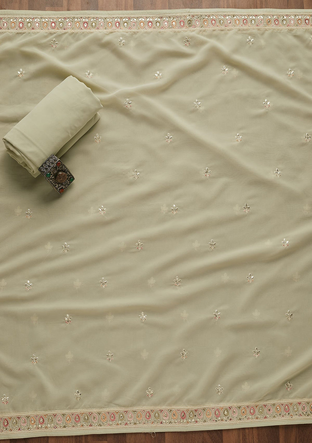 Pista Green Gotapatti Georgette Unstitched Salwar Suit-Koskii